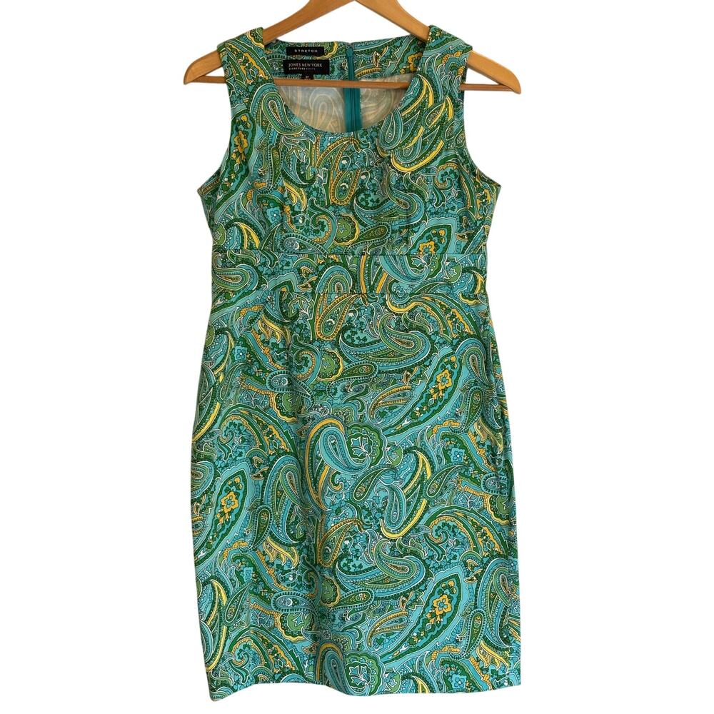 JONES NEW YORK Sheath Dress | Paisley Floral Green Office Vacation Petite 6P